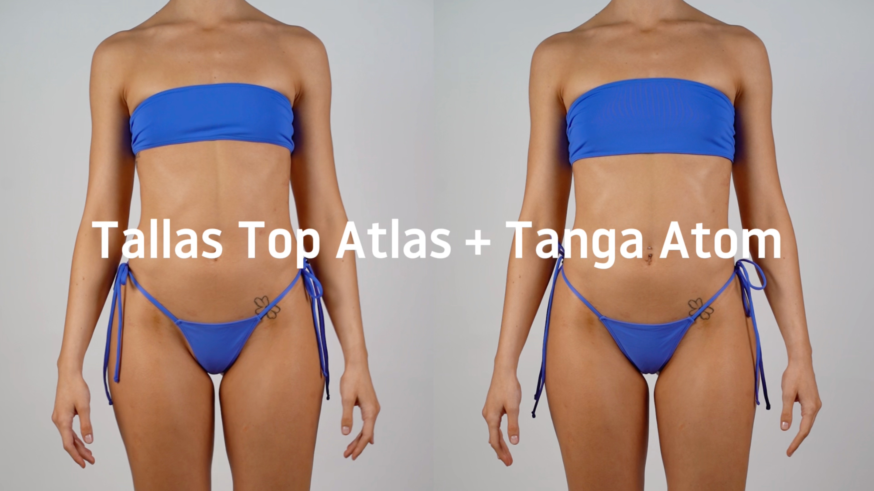 Cargar video: Guía de tallas visual de bikinis tanga  y top bandeau Bum Swim. Diferentes modelos llevando tallas del bikini.