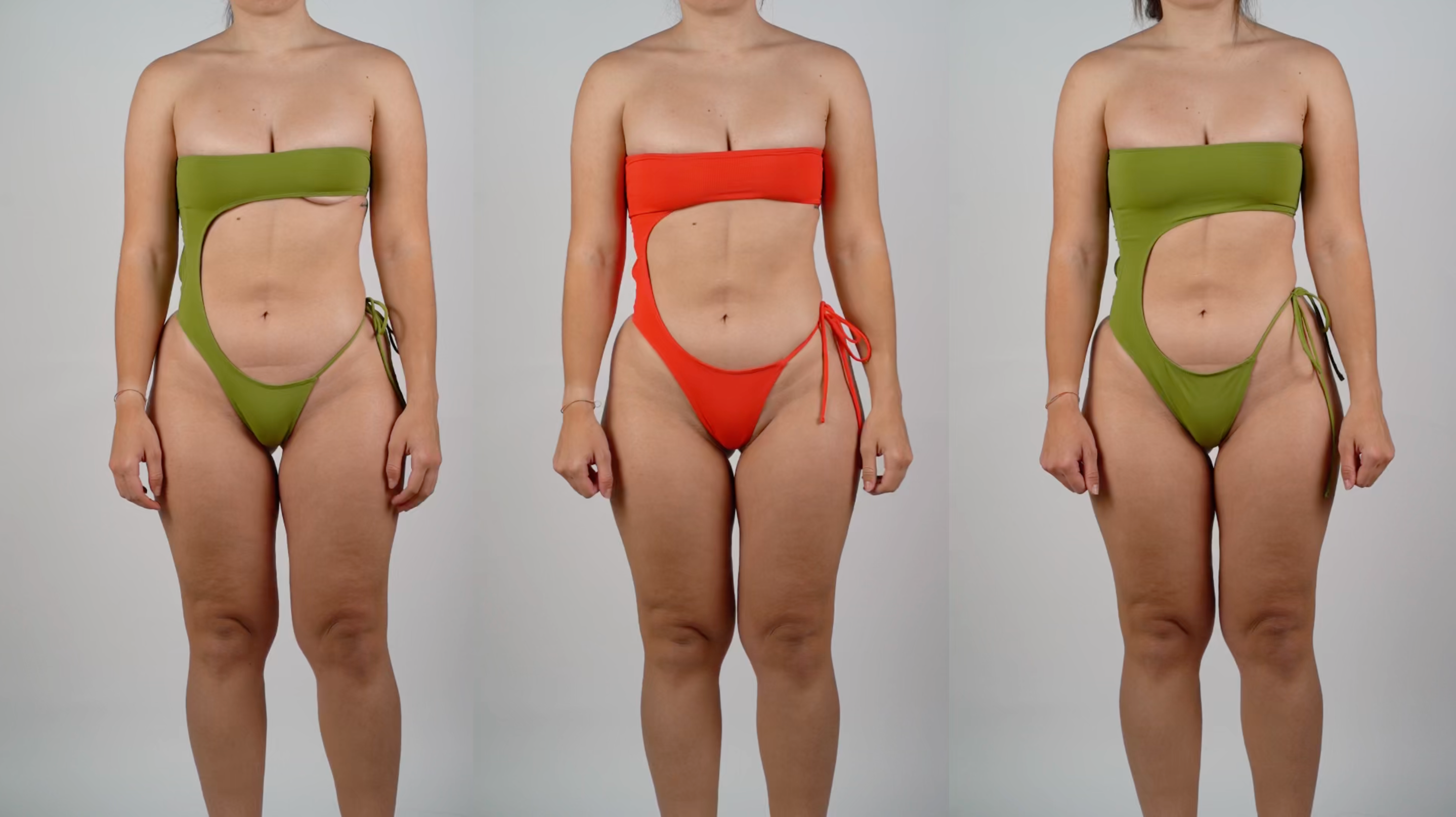 Cargar video: Guía de tallas visual de bikinis tanga  triángulo Bum Swim. Diferentes modelos llevando tallas del bikini.